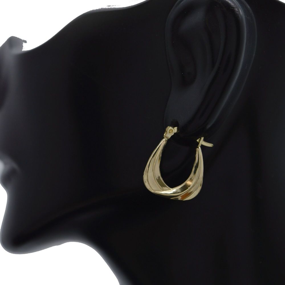 Real 10k Solid Yellow Gold Hoop Simple Irregular Sense Earrings 17.3mm 1.0gr